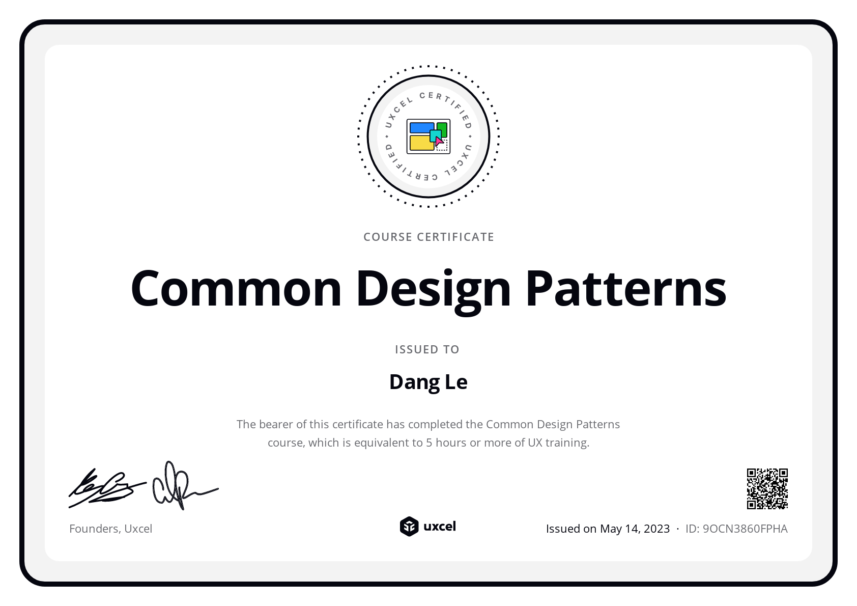 Dang Le's certificate